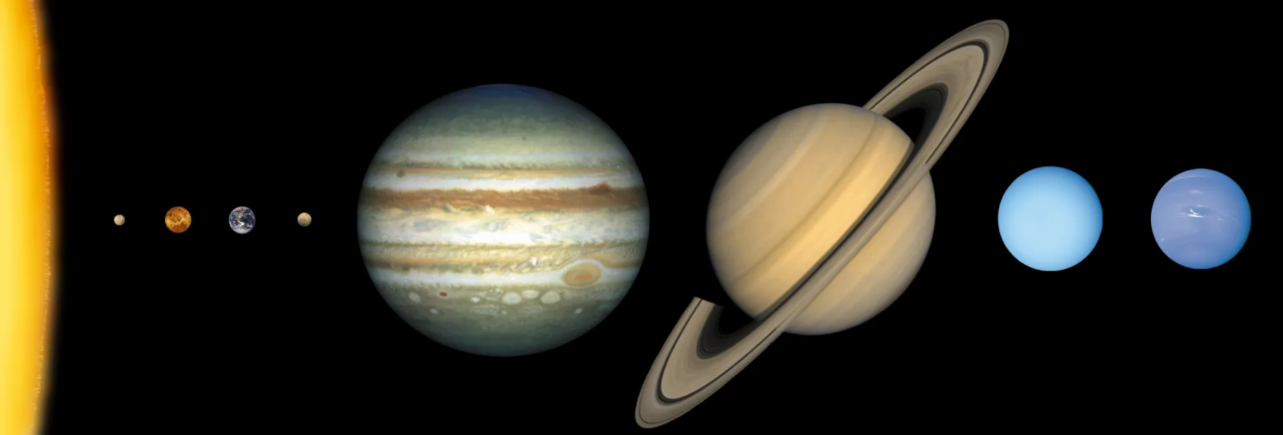 Die acht Planeten unseres Sonnensystem im richtigen Größenverhältnis. (Grafik: NASA)